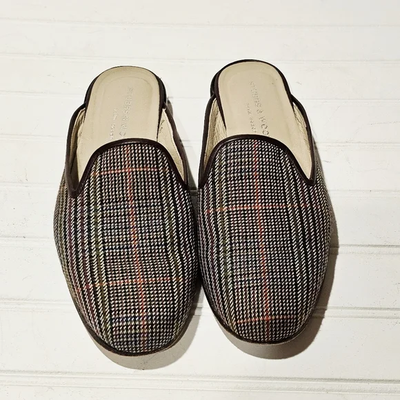 Stubbs & Wootton Plaid Gingham Straw Mule Flats - Picture 4 of 9